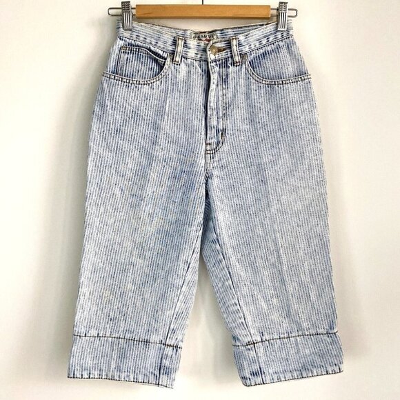 Vintage Jordache Denim Striped High Waist Bermuda Shorts 24"W - Picture 1 of 7